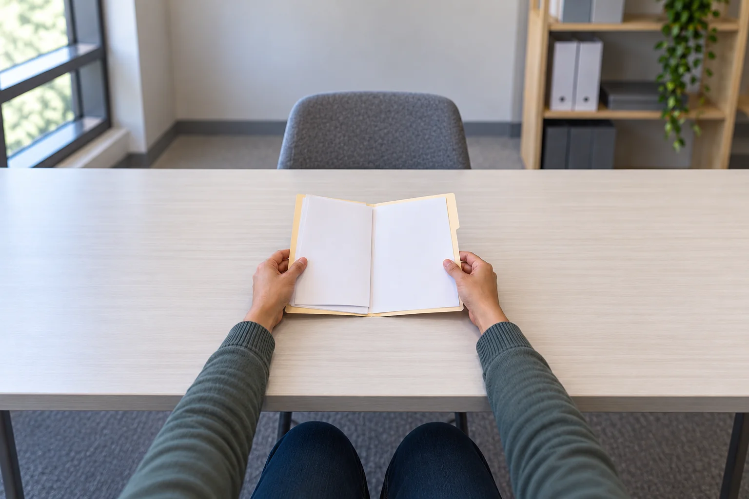 Illustration of a renter reviewing insurance documents at a kitchen table